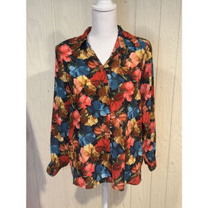 Zara Basic Floral Blouse XS Button Down Shoulder Pads